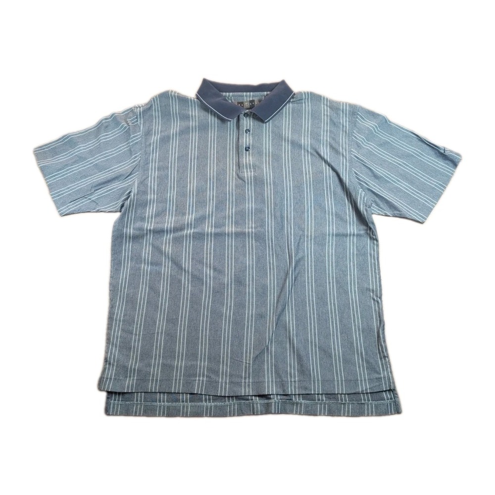 Nike Golf M XL Blue Striped Polo Shirt 100% Cotton Short Sleeve Classic Preppy
